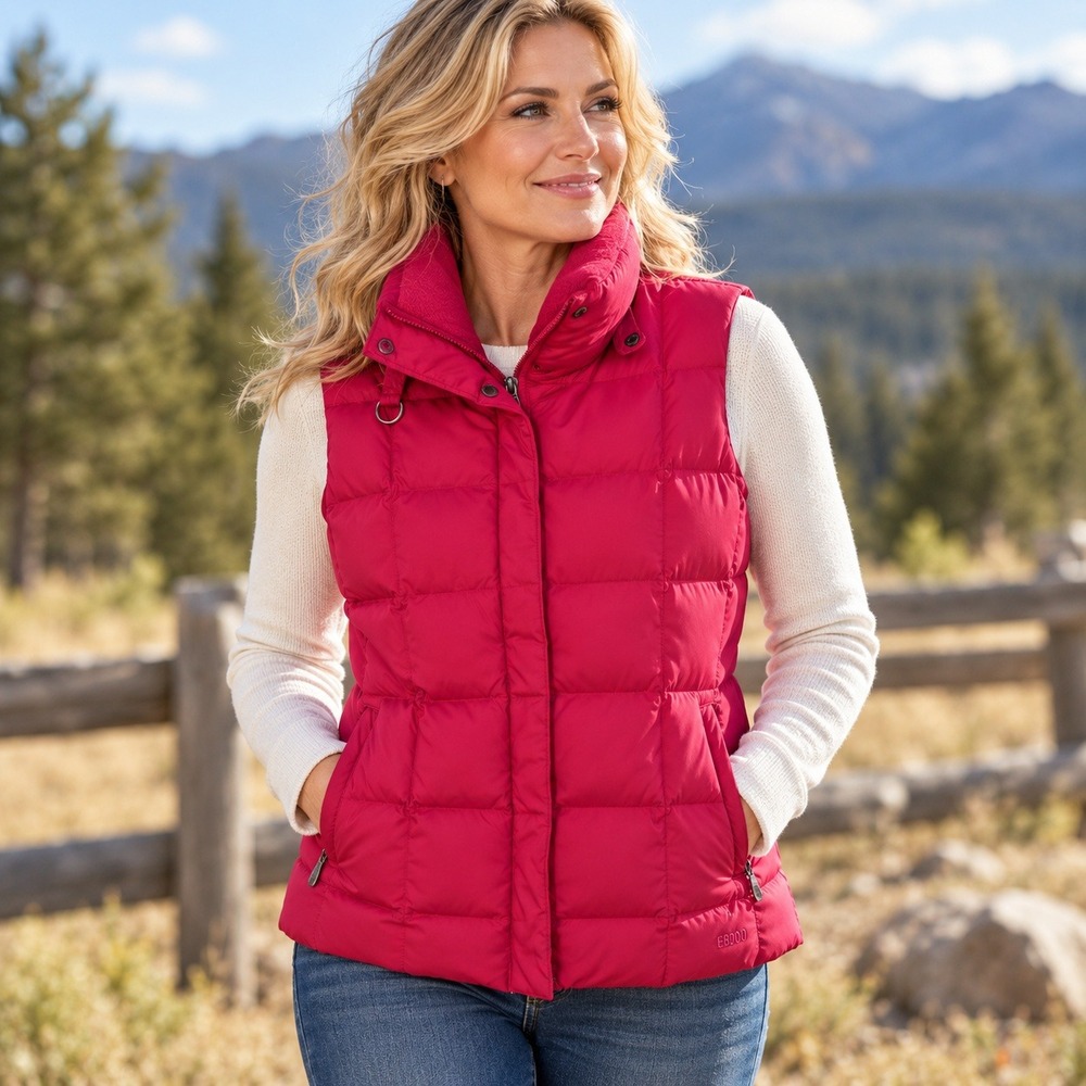 Eddie Bauer EB700 Goose Down Puffer Vest Women M Pink 700 Fill Fleece Collar